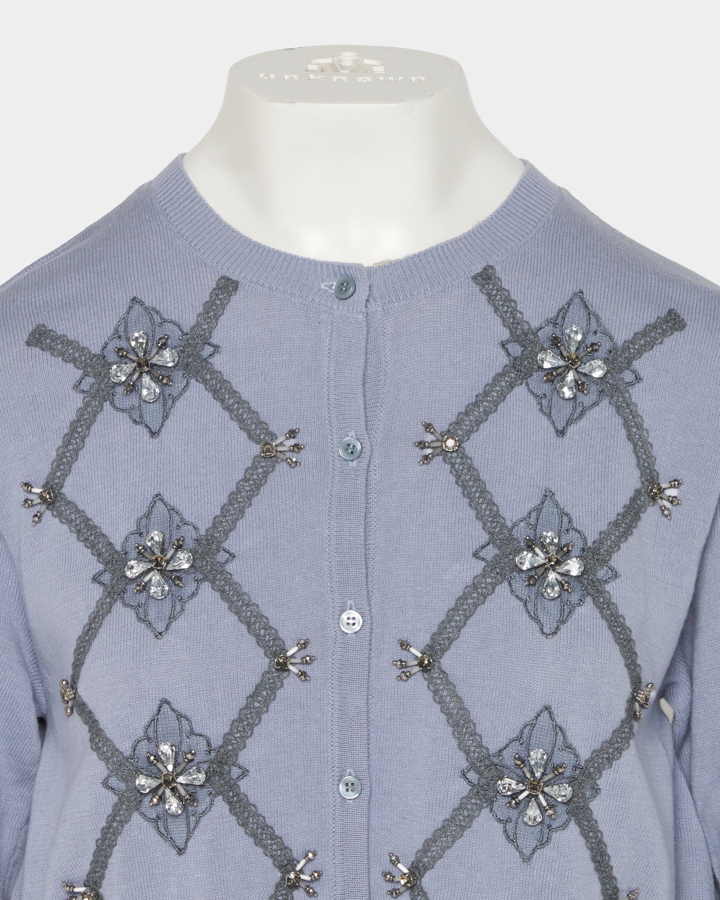 Lace argyle bijou knit  cardigan Sax【Delivery in February 2027】