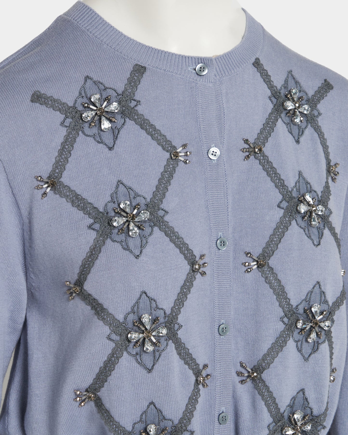 Lace argyle bijou knit  cardigan Sax【Delivery in February 2027】