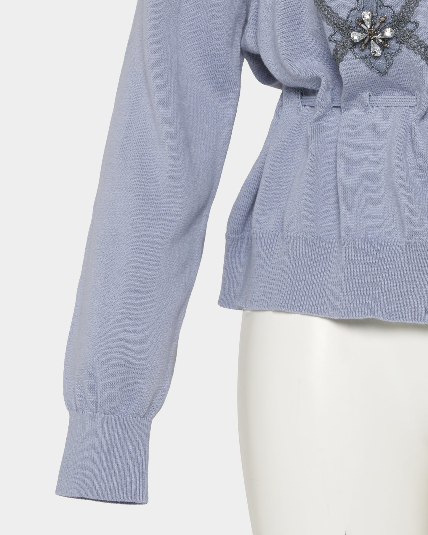 Lace argyle bijou knit  cardigan Sax【Delivery in February 2027】