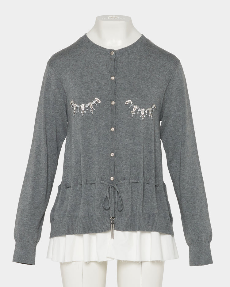 Bijou bra peplum knit  cardigan Gray【Delivery in February 2027】