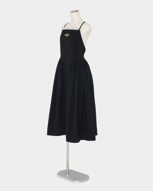Front ruffle open back dress Black【Delivery in February 2027】