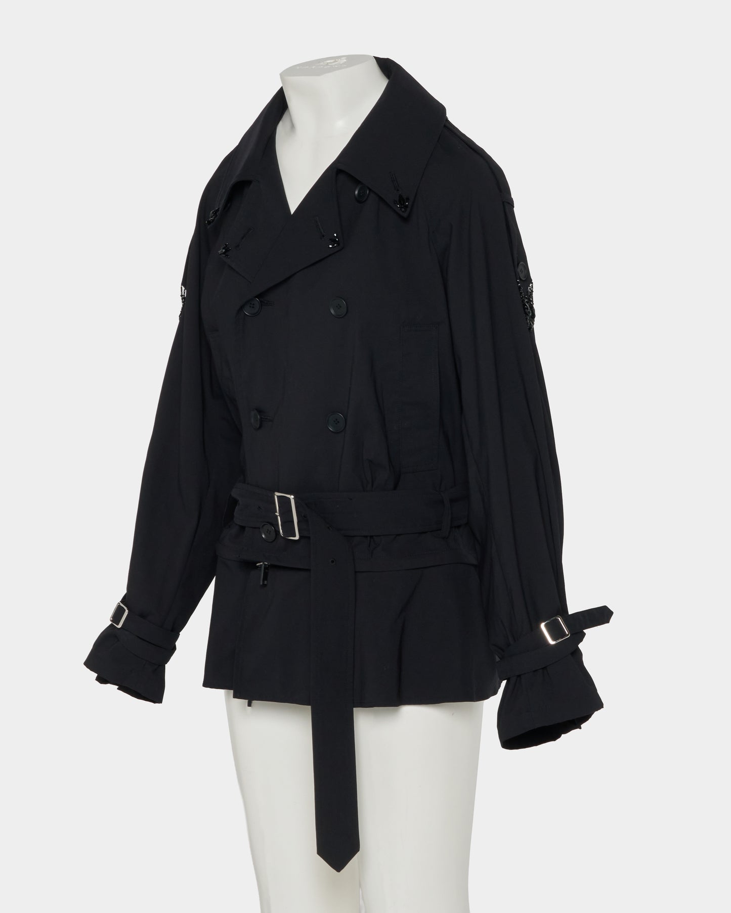 Beads epolette peplum trench jacket Black【Delivery in January 2027】