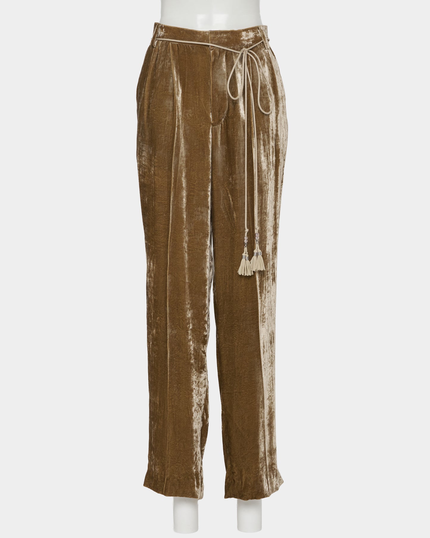 Leather patch panne velvet trousers mustard【Delivery in January 2027】