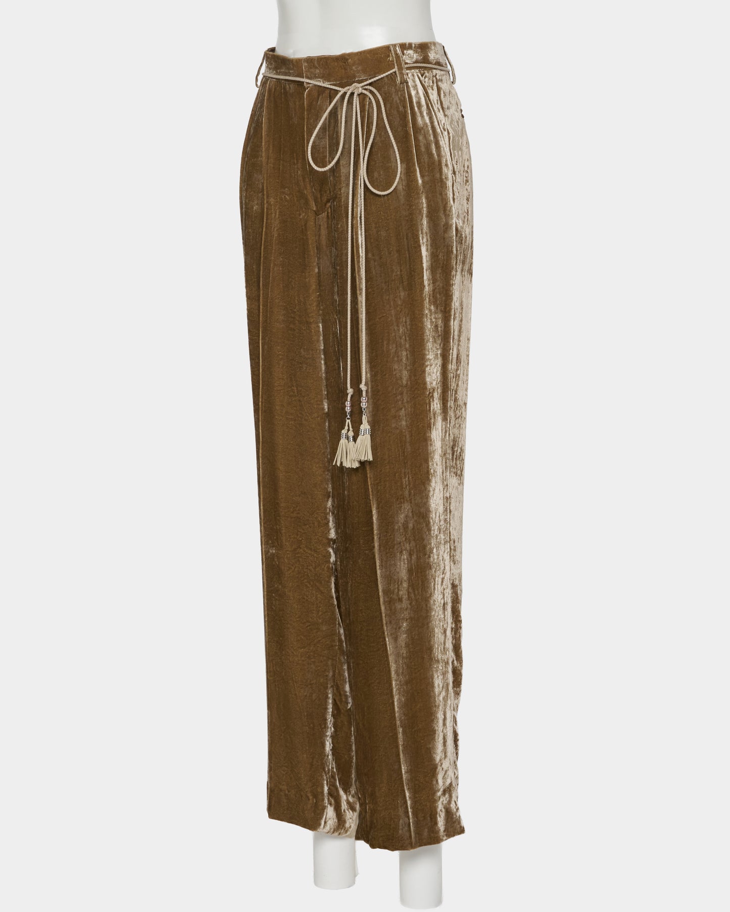 Leather patch panne velvet trousers mustard【Delivery in January 2027】