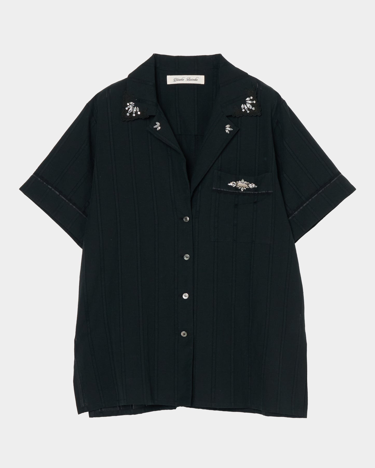 Lace bijou open collar shirt Black【Delivery in March 2027】