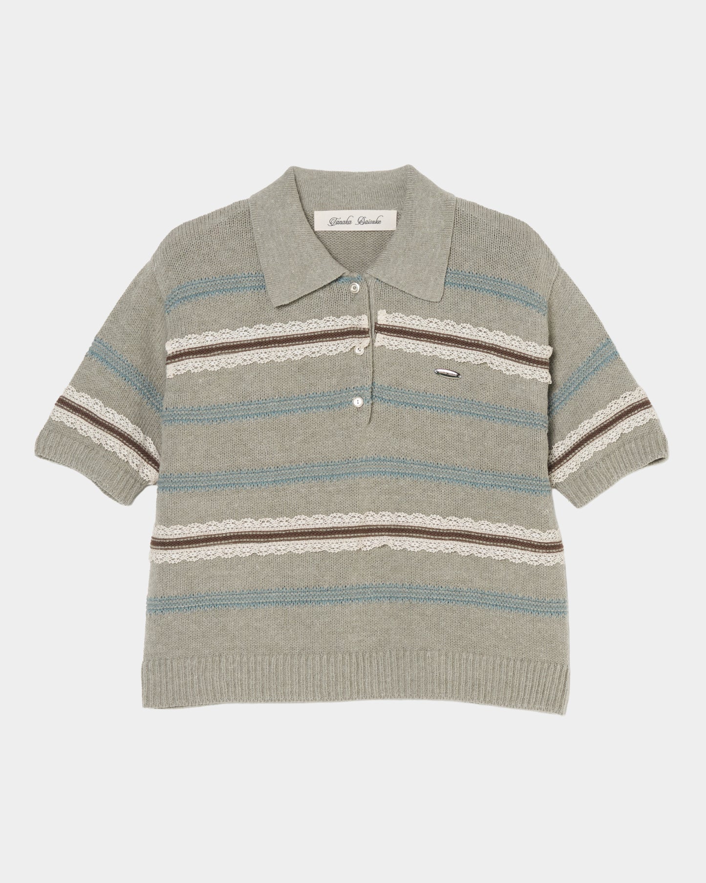 Lace border knit polo shirt Gray【Delivery in January 2027】