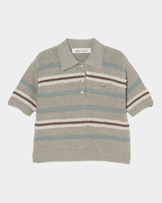 Lace border knit polo shirt Gray【Delivery in January 2027】