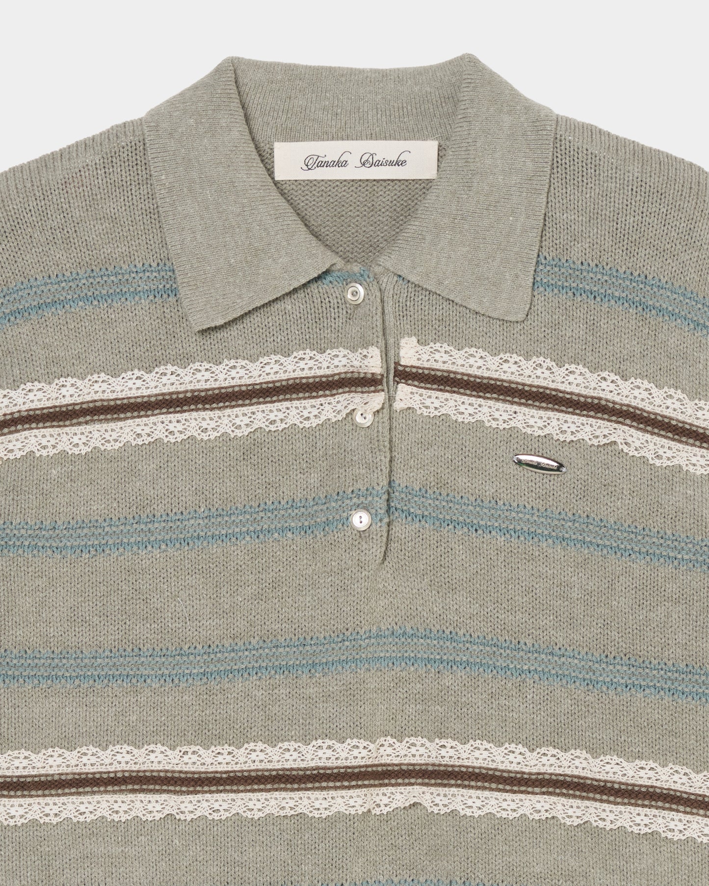 Lace border knit polo shirt Gray【Delivery in January 2027】