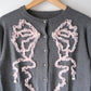 Ribbon tulle pearl embroidery cardigan Heather gray【Delivery in February 2026】