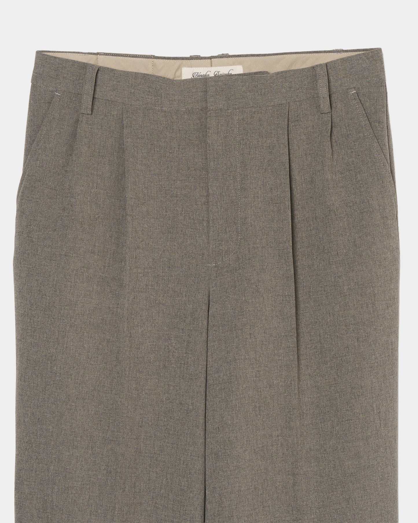 Leather patch one-tuck trousers Greige【Delivery in January 2027】