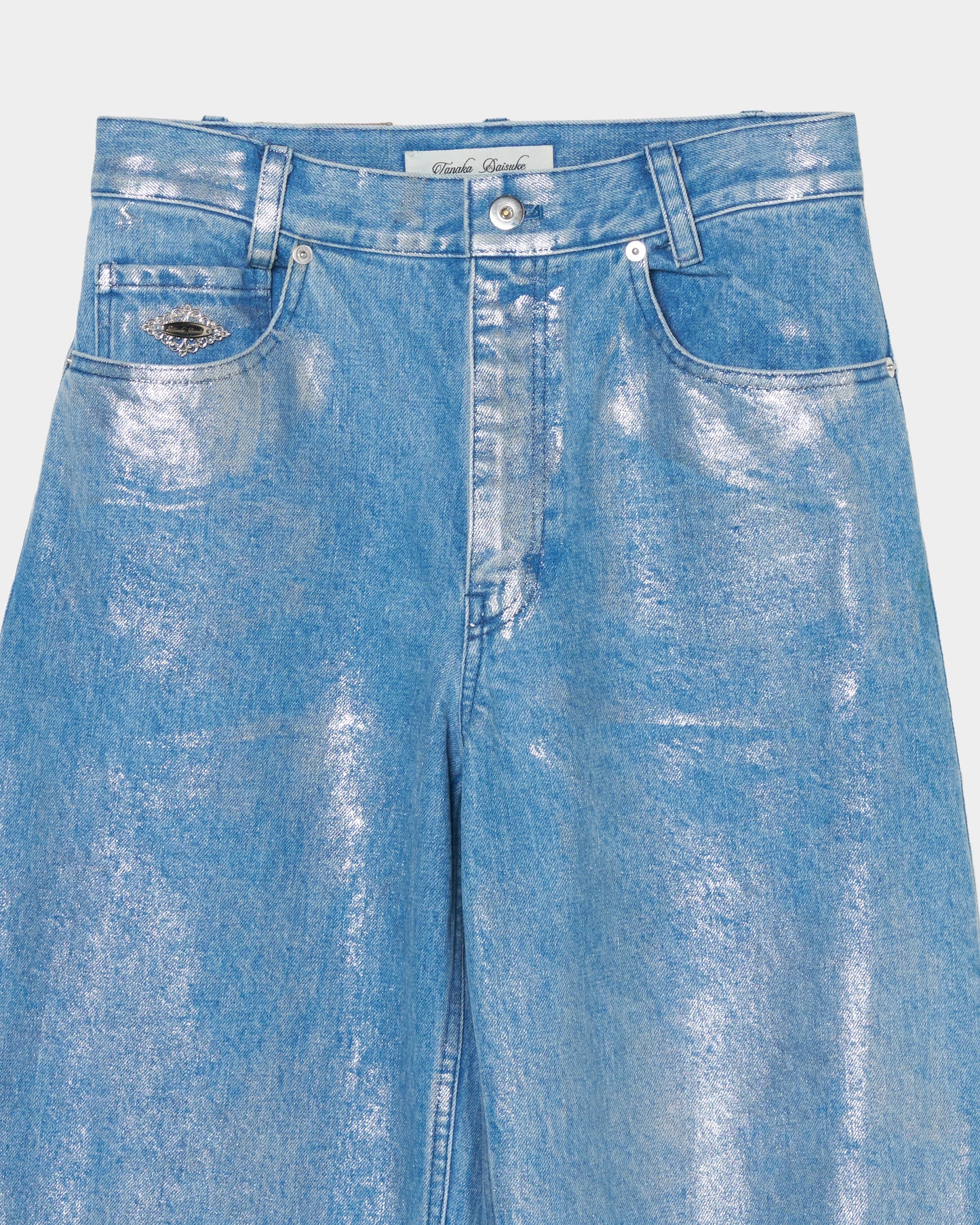 Silver foil print letter pocket denim pants Blue【Delivery in February 2027】