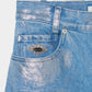 Silver foil print letter pocket denim pants Blue【Delivery in February 2027】