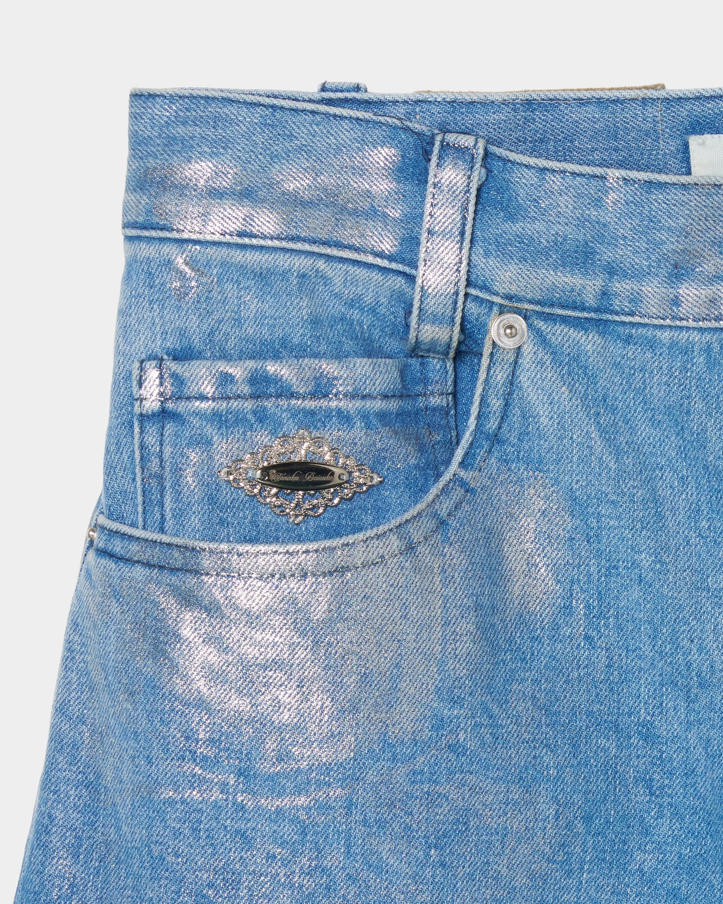 Silver foil print letter pocket denim pants Blue【Delivery in February 2027】