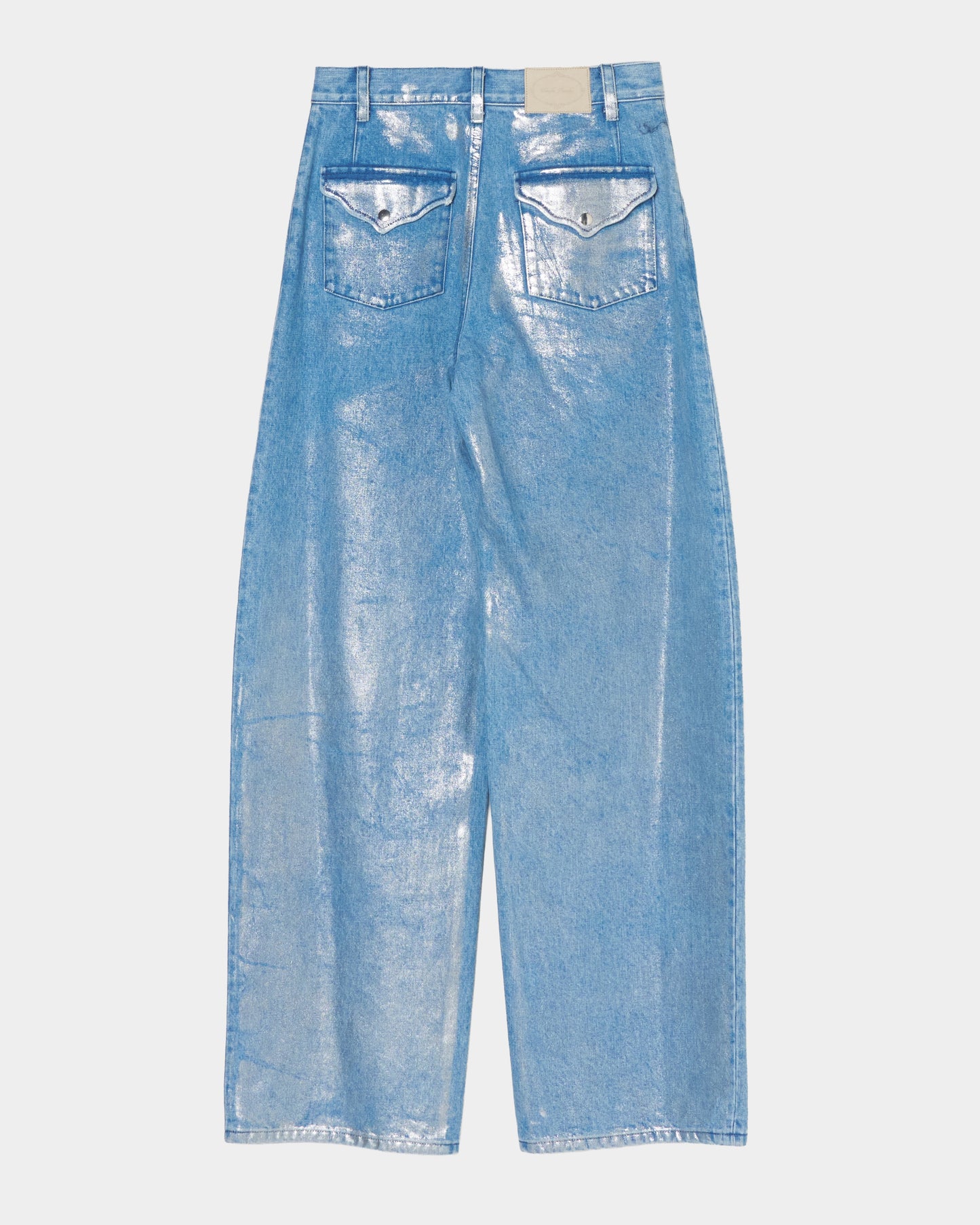 Silver foil print letter pocket denim pants Blue【Delivery in February 2027】