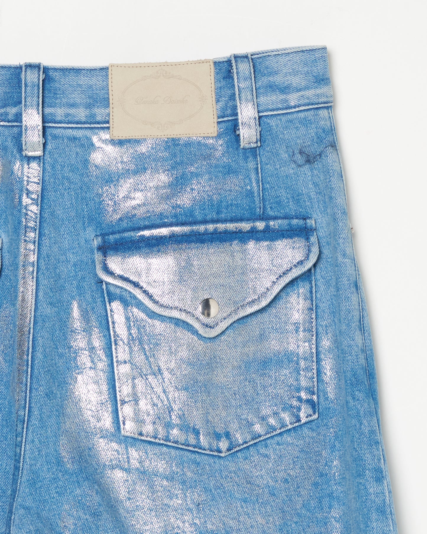 Silver foil print letter pocket denim pants Blue【Delivery in February 2027】