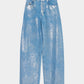 Silver foil print letter pocket denim pants Blue【Delivery in February 2027】