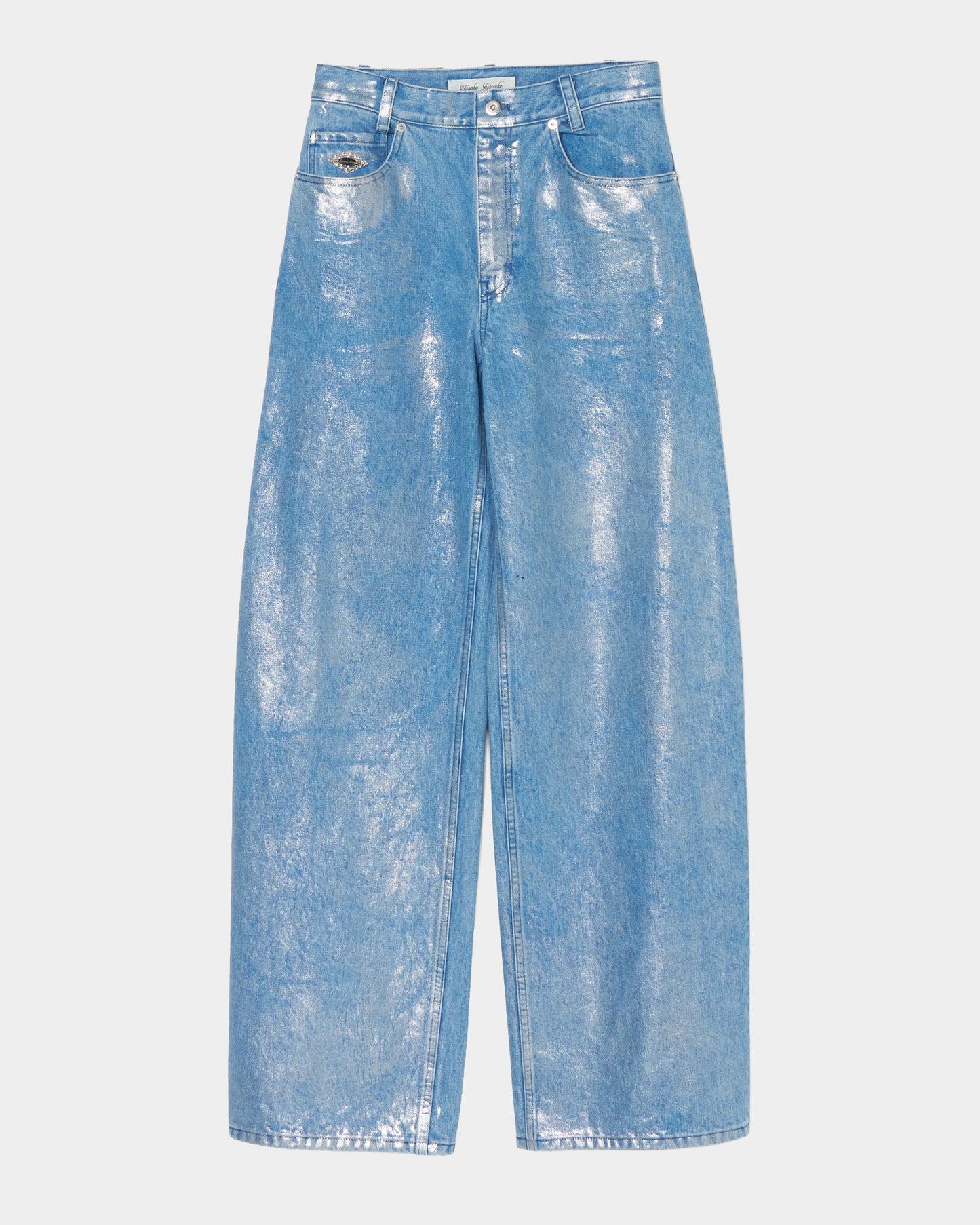Silver foil print letter pocket denim pants Blue【Delivery in February 2027】