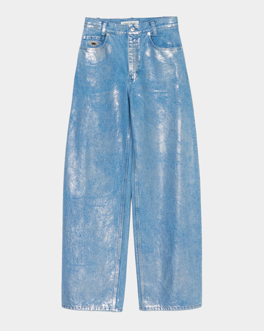 Silver foil print letter pocket denim pants Blue【Delivery in February 2027】
