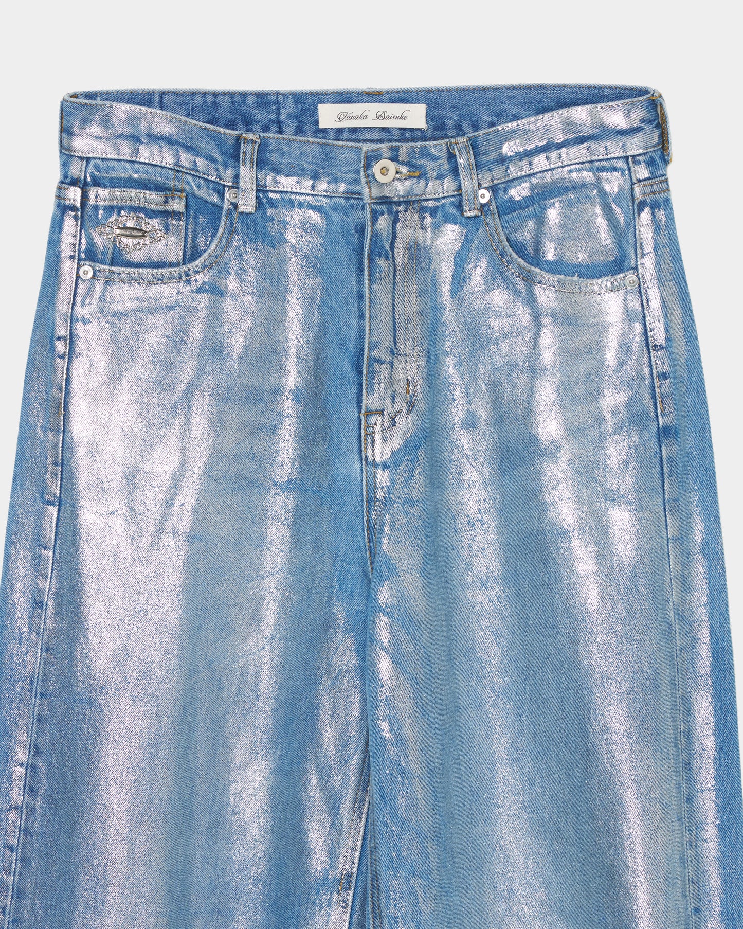 Silver foil print ornament denim pants Blue【Delivery in February 2027】