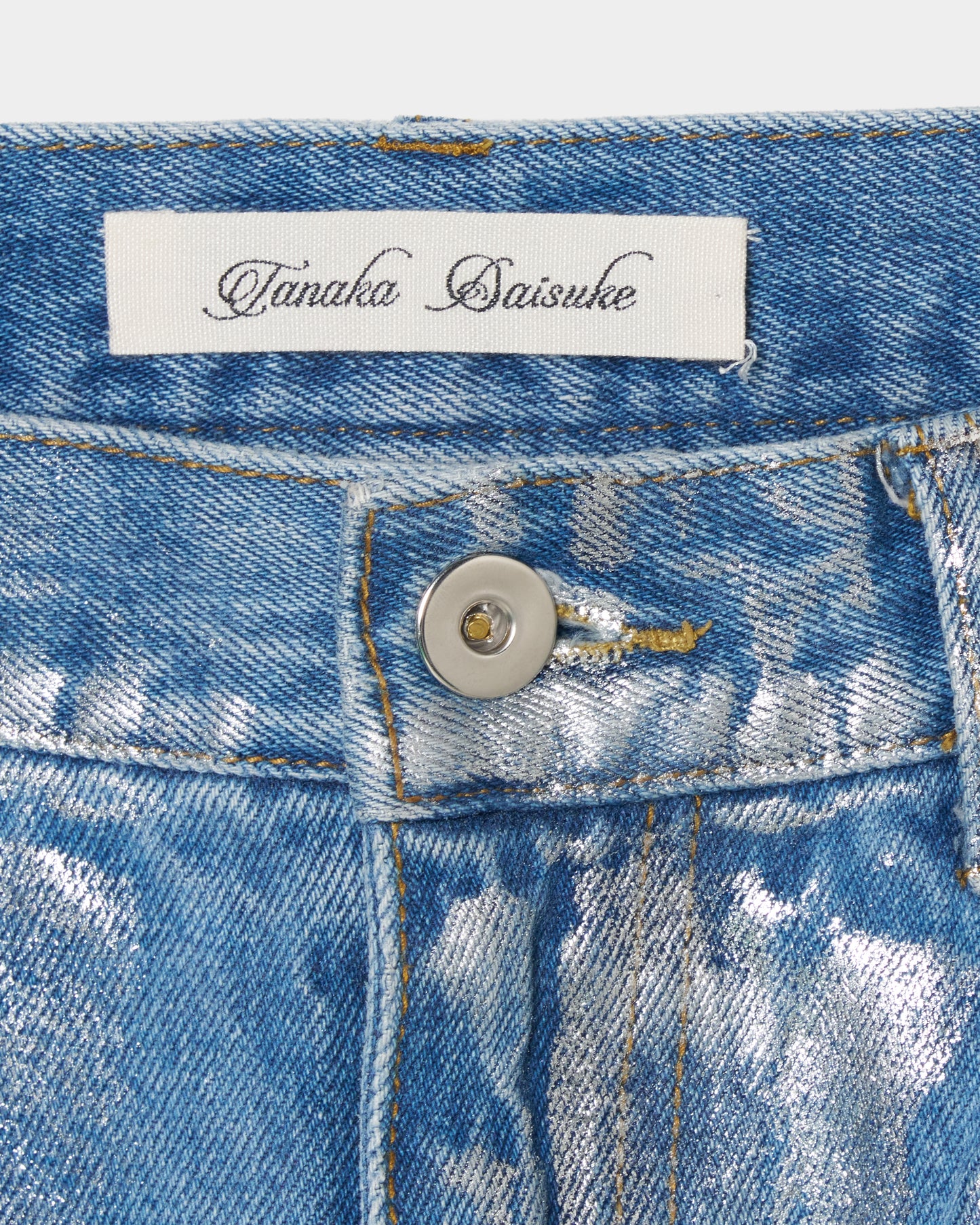 Silver foil print ornament denim pants Blue【Delivery in February 2027】