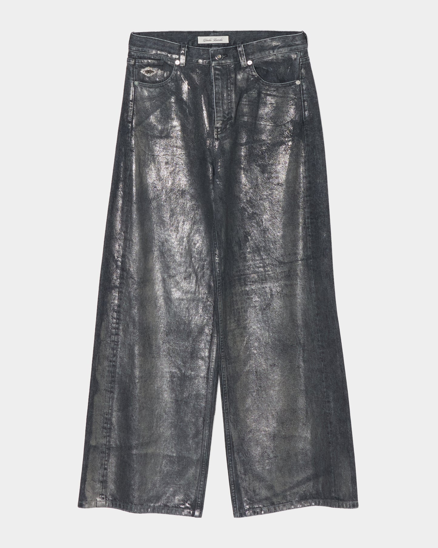 Silver foil print letter pocket denim pants Black【Delivery in February 2027】