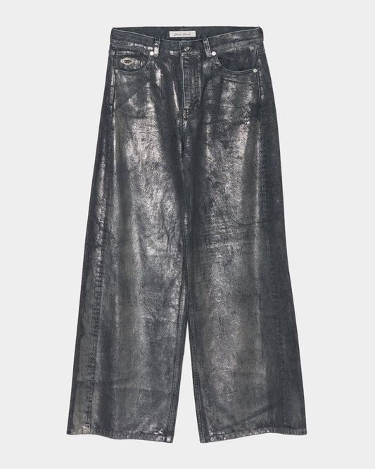 Silver foil print letter pocket denim pants Black【Delivery in February 2027】
