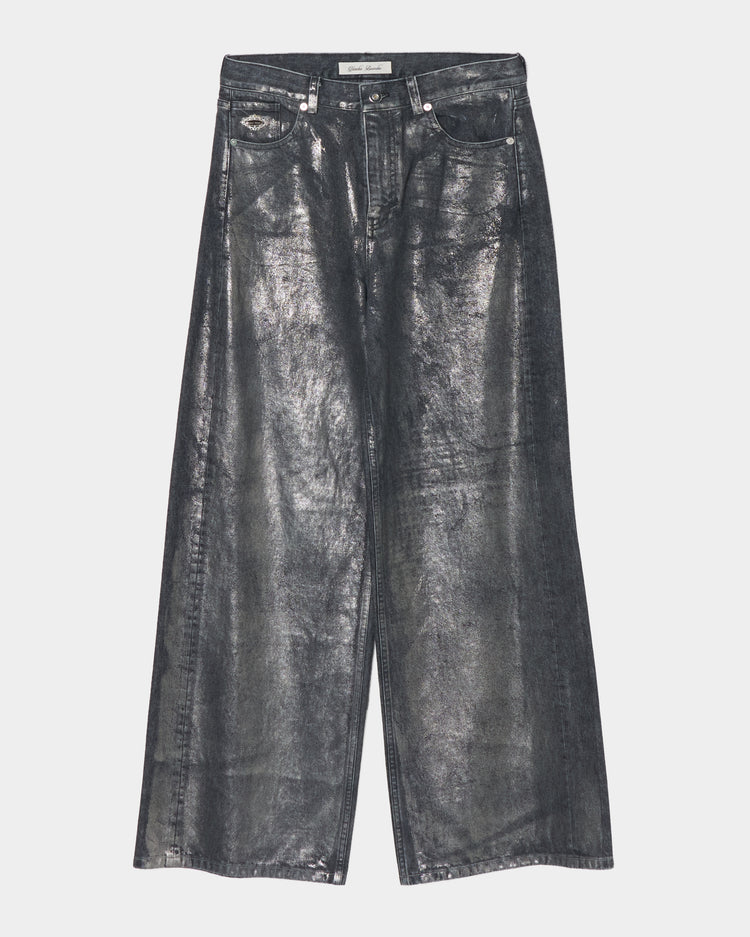 Silver foil print letter pocket denim pants Black【Delivery in February 2027】
