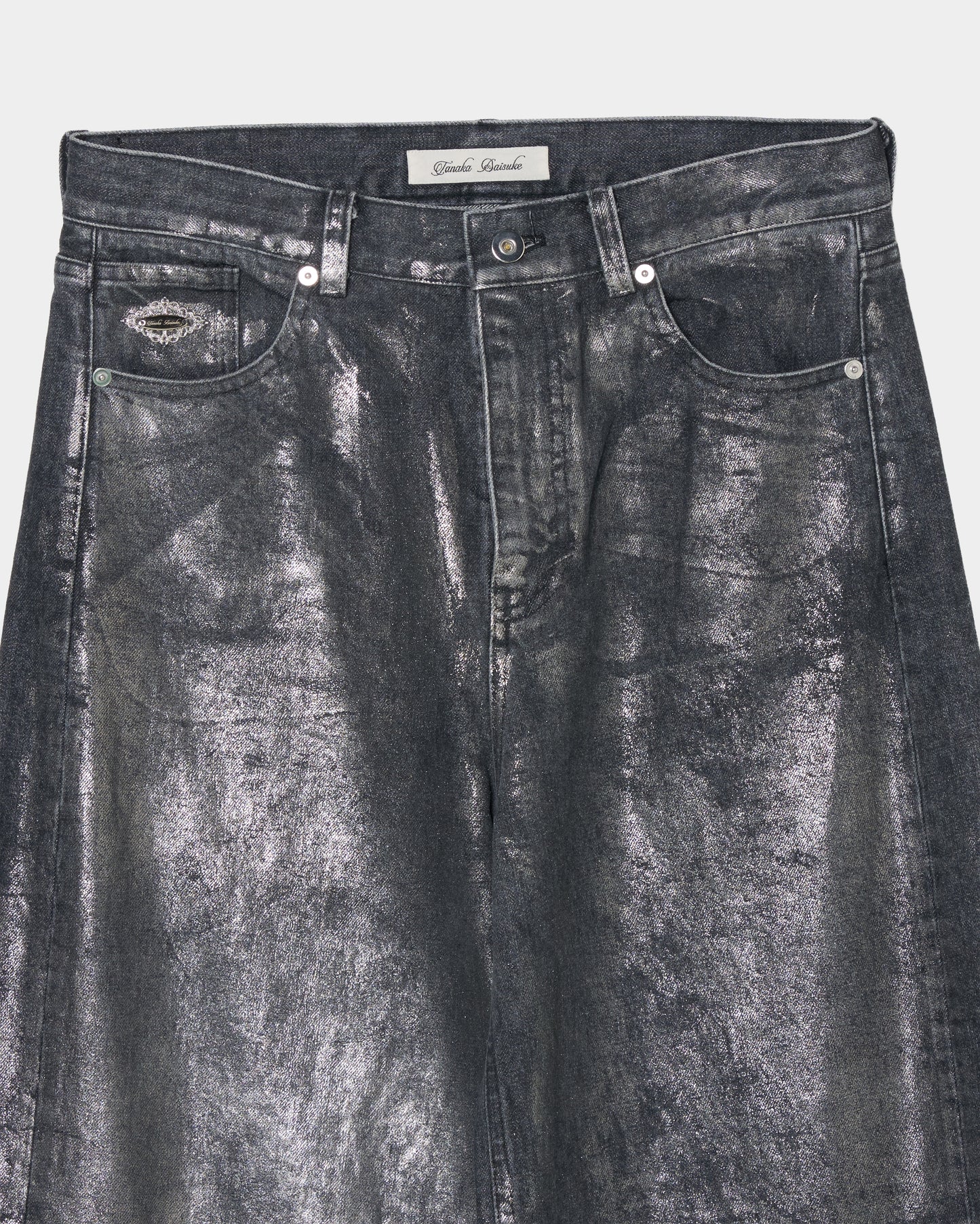Silver foil print letter pocket denim pants Black【Delivery in February 2027】