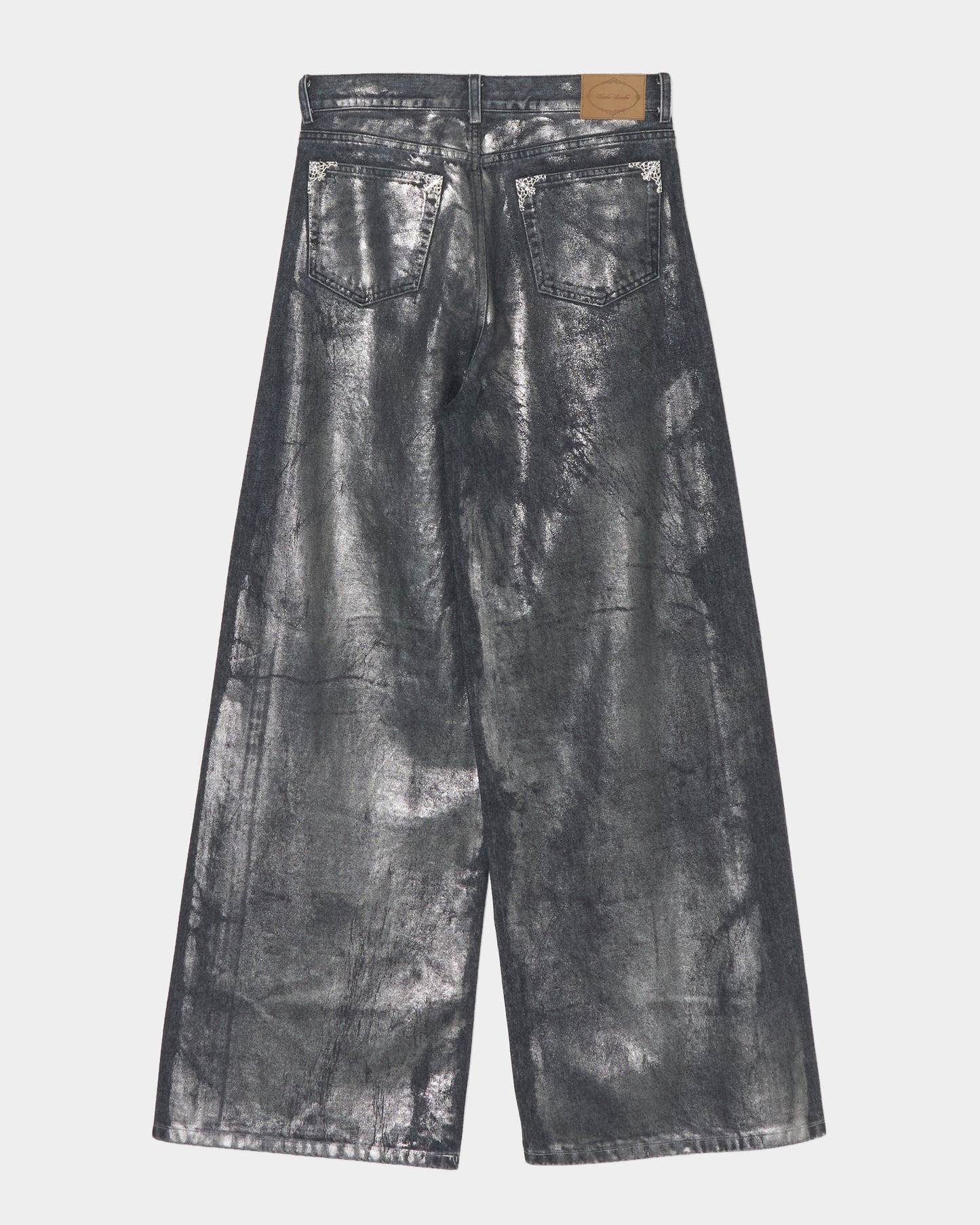 Silver foil print letter pocket denim pants Black【Delivery in February 2027】