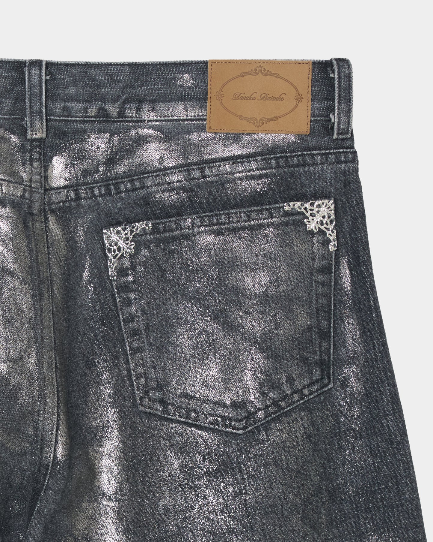 Silver foil print letter pocket denim pants Black【Delivery in February 2027】