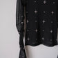 cross embroidery gather sleeve tops Black【Delivery in February 2026】