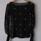 cross embroidery gather sleeve tops Black【Delivery in February 2026】