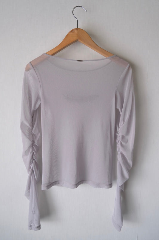 feather beads embroidery gather sleeve tops Gray【Delivery in February 2026】