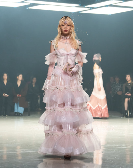 Pink heart bijou tulle dress【Delivery in July 2024】