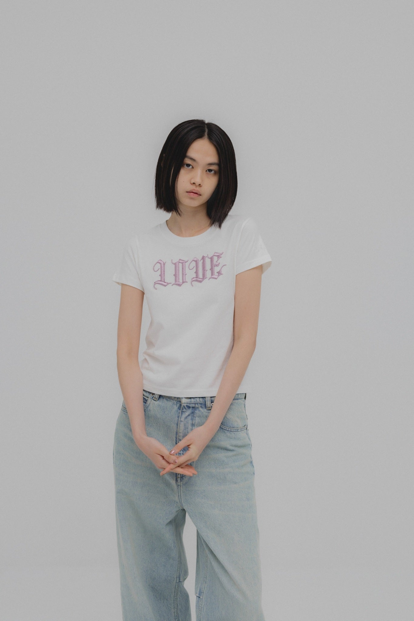 LOVE glitter T-shirt mini White× Pink【stock】