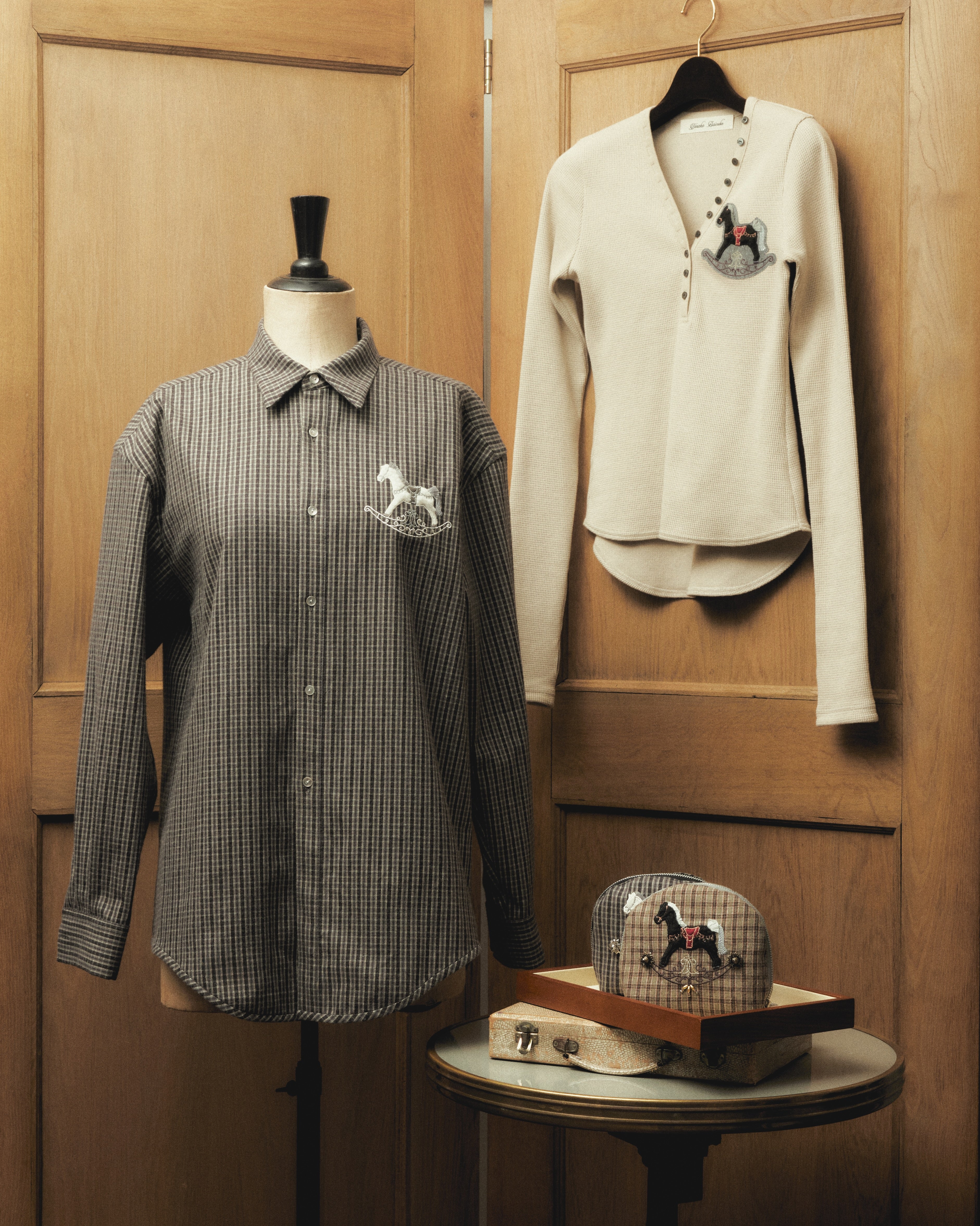 tanakadaisuke(タナカダイスケ)|シャツ|rocking horse check shirt Gray