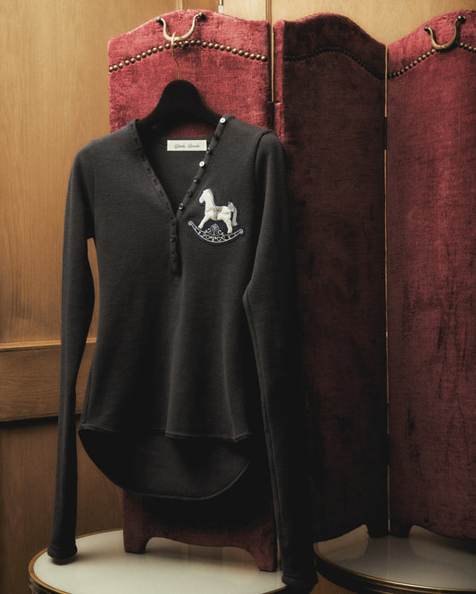 【New item】rocking horse patch thermal tops Charcoal【Delivery in April 2026】