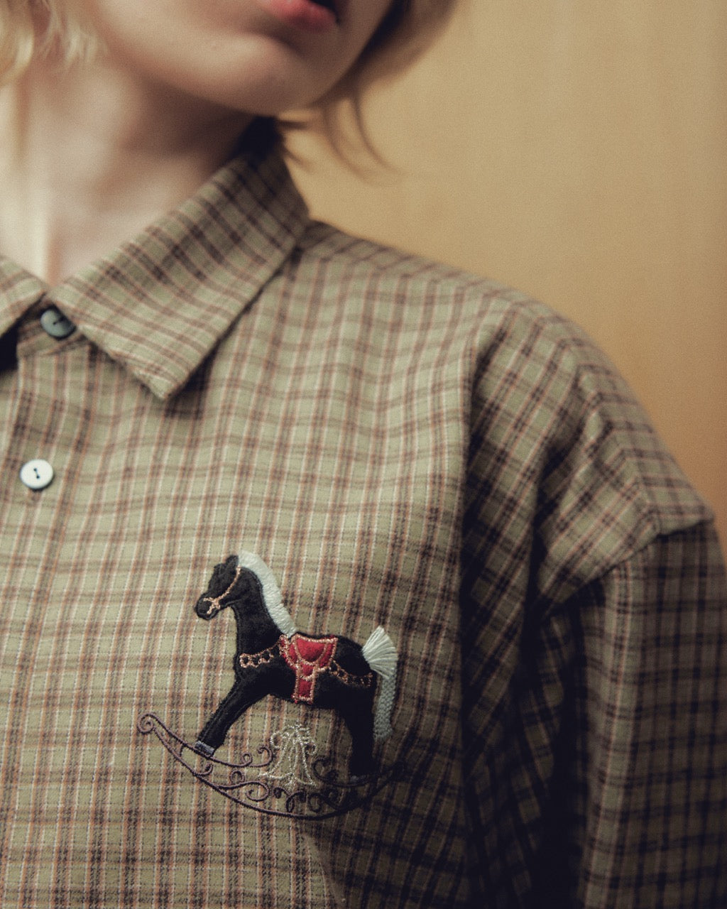 【New item】rocking horse check shirt Moss green【Delivery in April 2026】