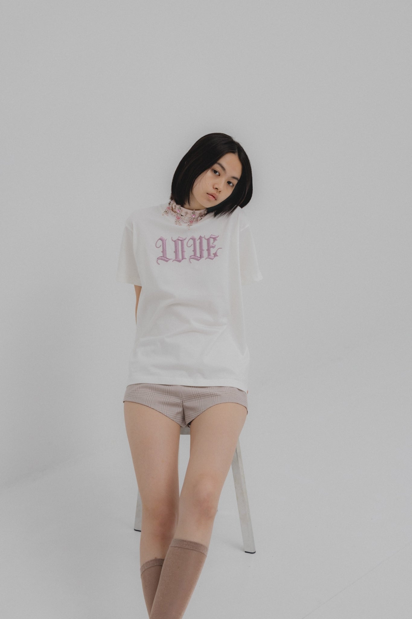 LOVE glitter T-shirt White × Pink【stock】