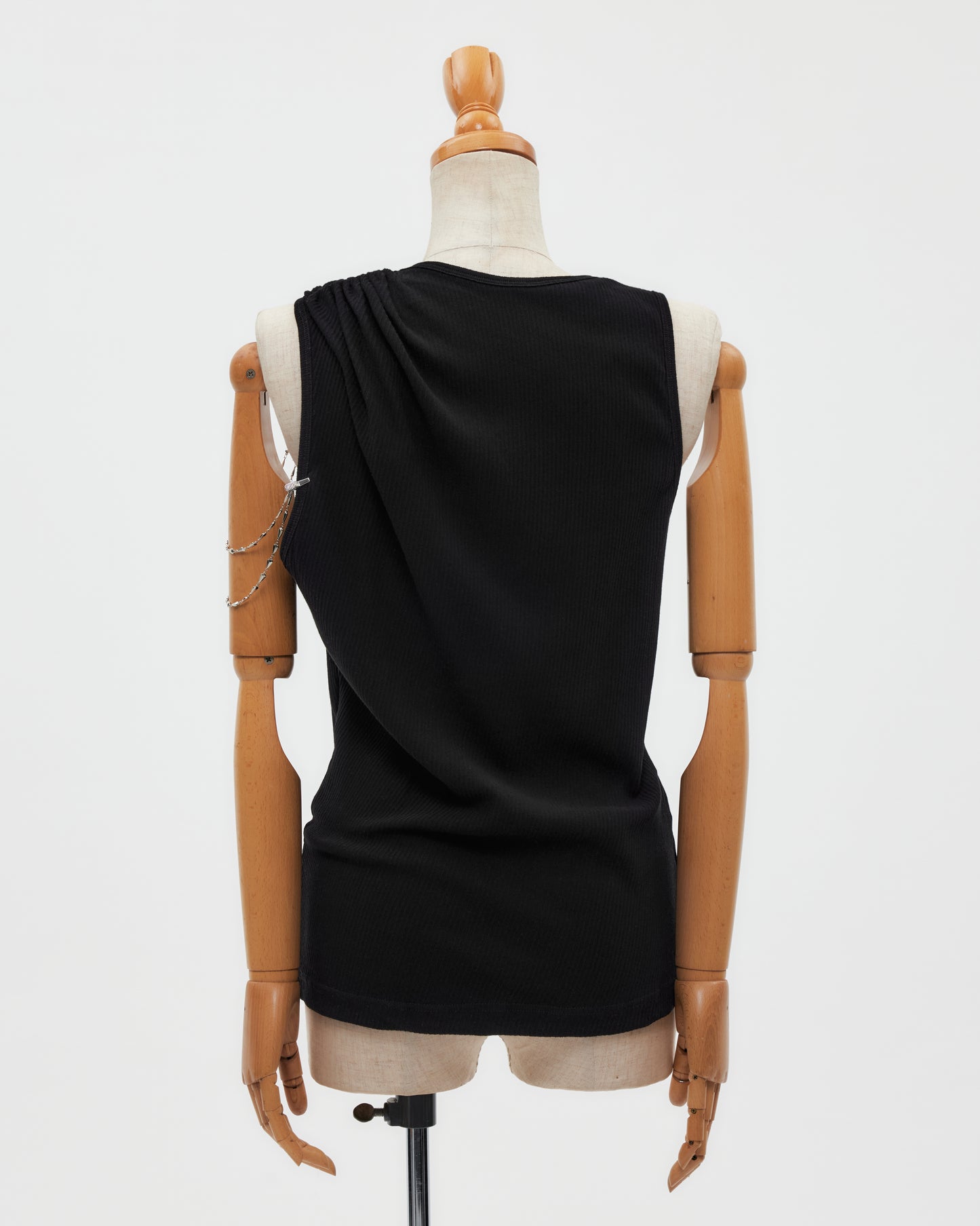 one-side drape gather tank top Black【stock】