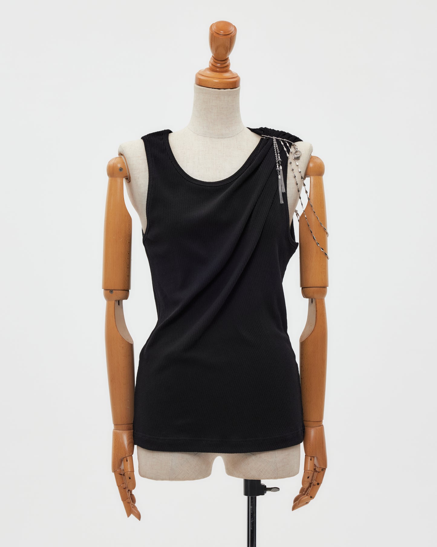 one-side drape gather tank top Black【stock】
