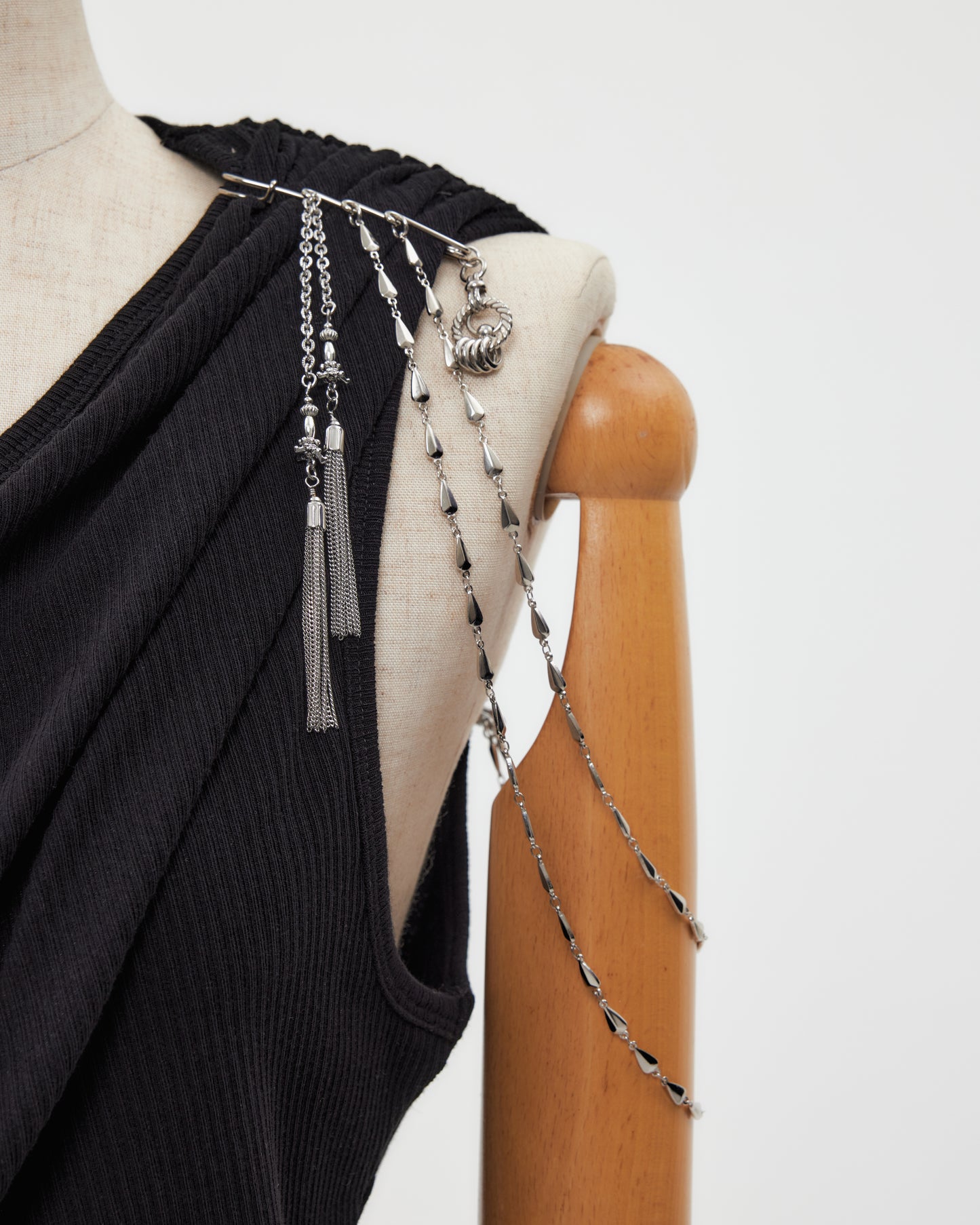 one-side drape gather tank top Black【stock】