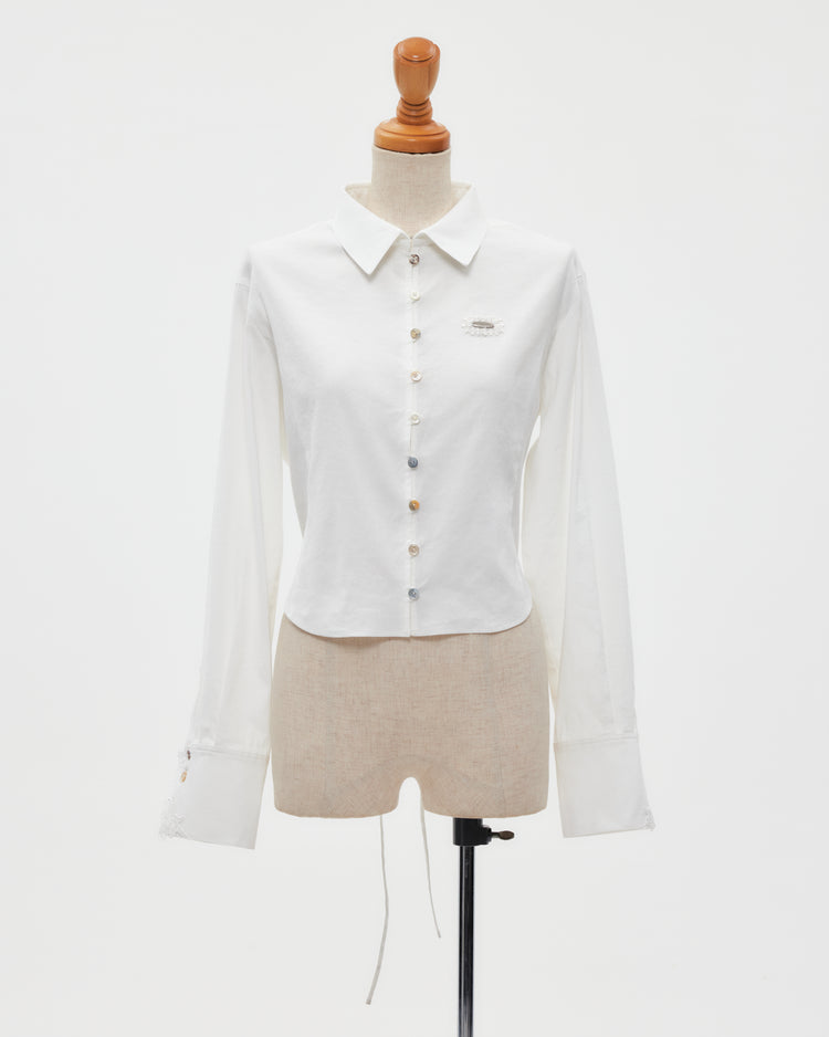 shell button cropped blouse White【Delivery in June 2026】