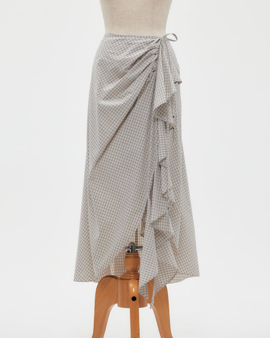 check frilled wrap skirt Ivory【Delivery in June 2026】