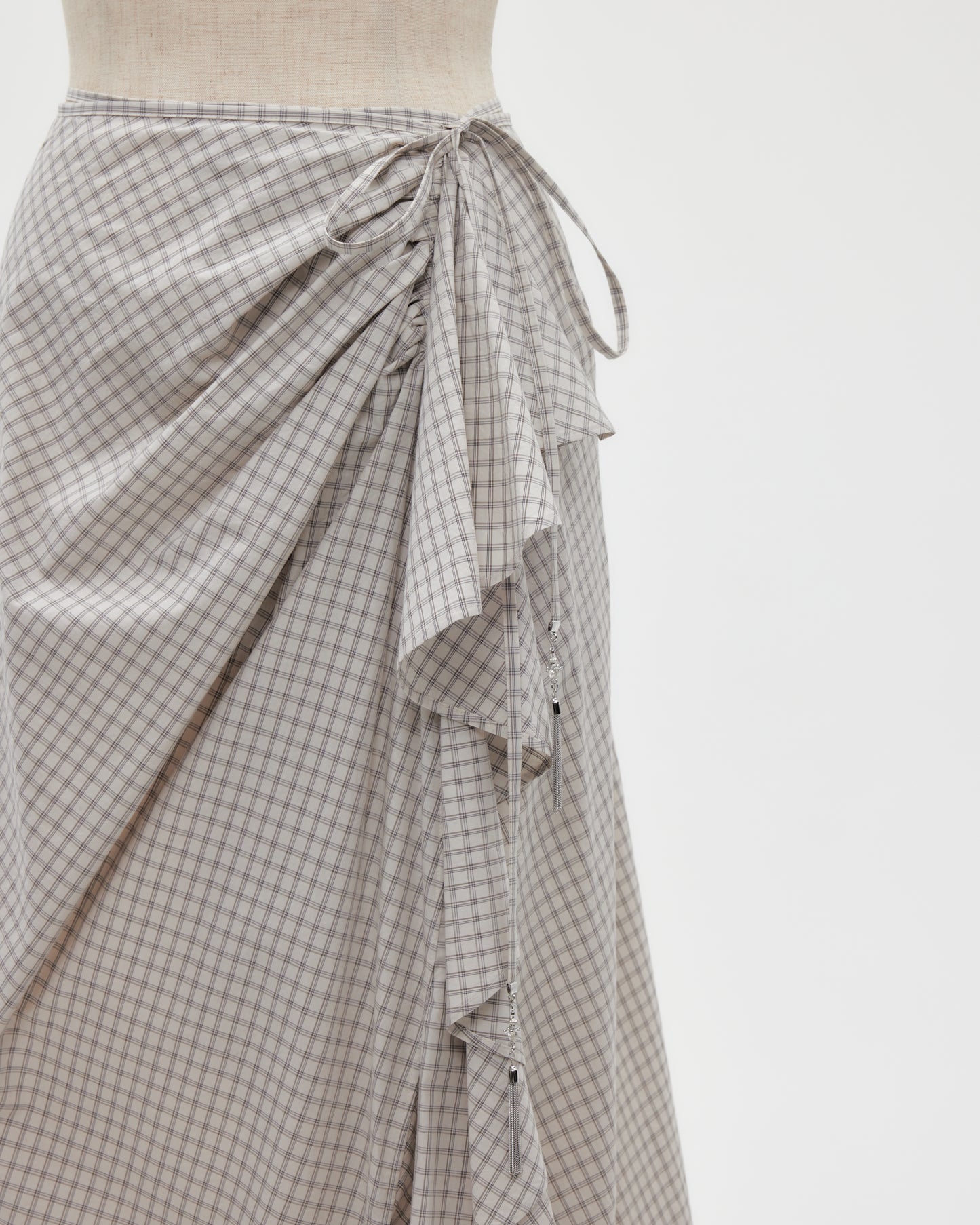 check frilled wrap skirt Ivory【stock】