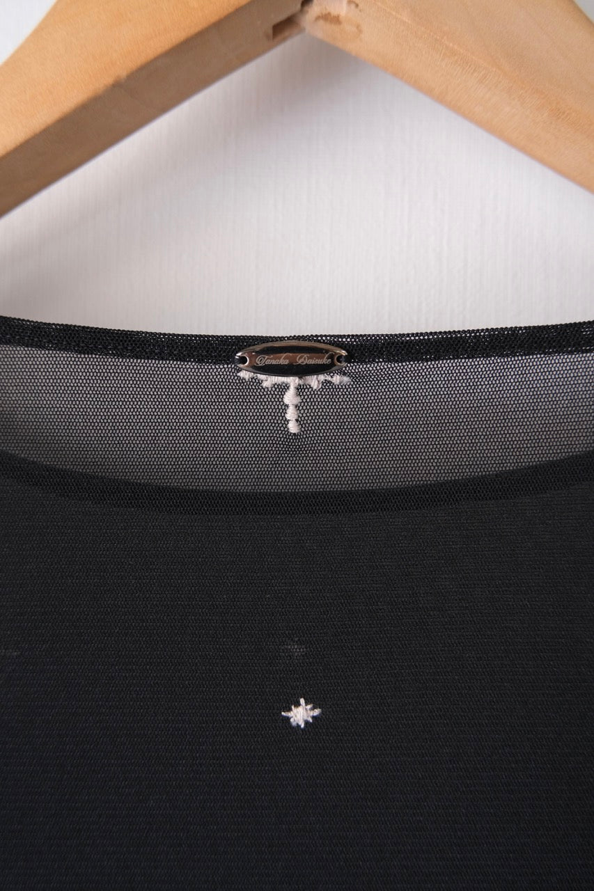 cross embroidery gather sleeve tops Black【Delivery in February 2026】