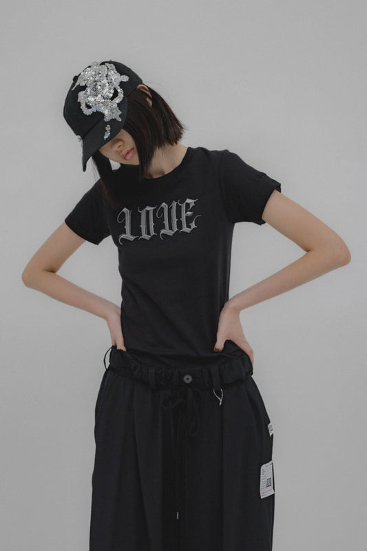 LOVE glitter T-shirt mini Black × Silver【stock】