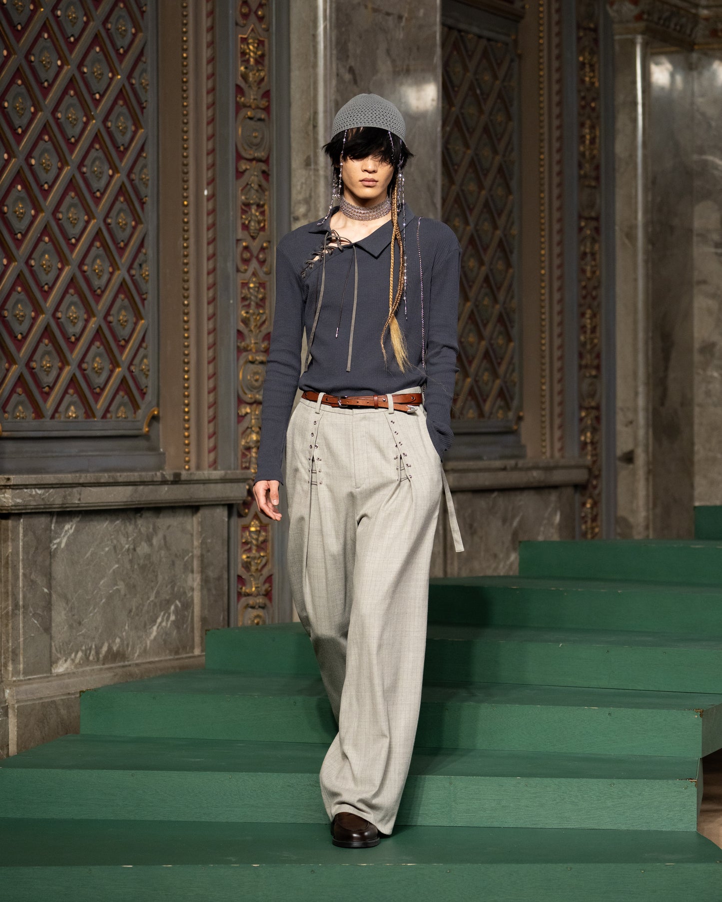 double ribbon lace up riv tops Charcoal gray【Delivery in June 2026】
