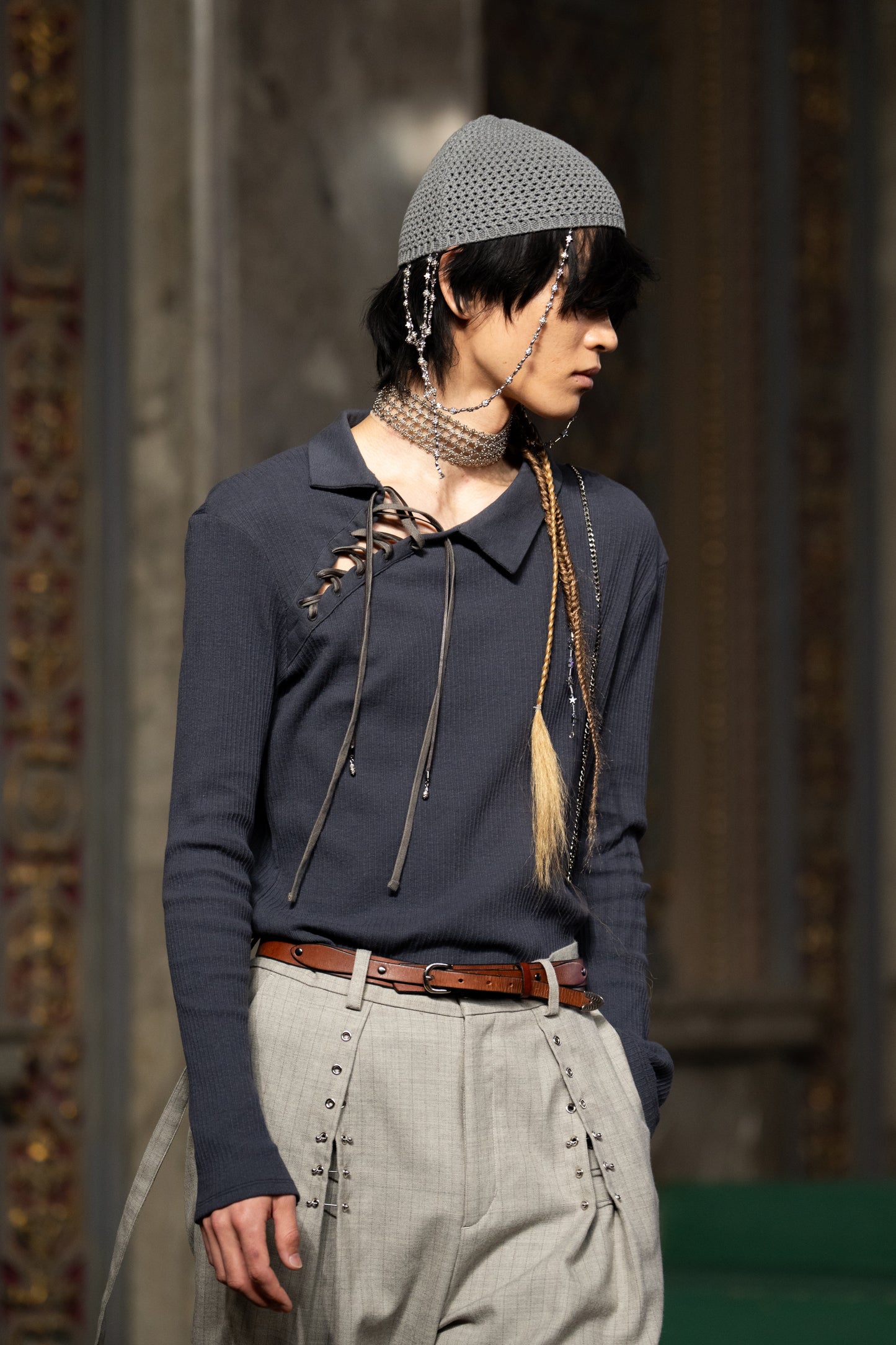 double ribbon lace up riv tops Charcoal gray【Delivery in June 2026】