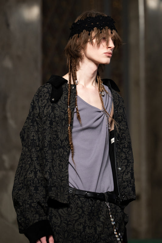 ornament print corduroy collar jacket【Delivery in August 2026】